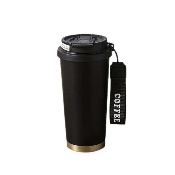 Термочашка Yiwu HP-14-17B Coffee 500 мл з ремінцем, чорна
