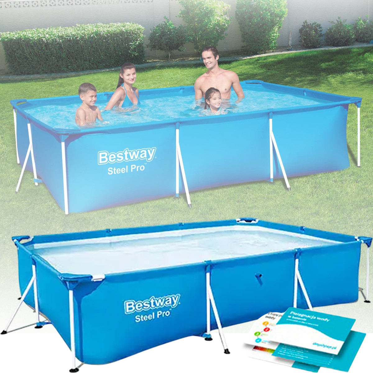 Дитячий каркасний прямокутний басейн Bestway 56404 для відпочинку 300 x 201 x 66 см на 3300 л Блакитний, фото 1