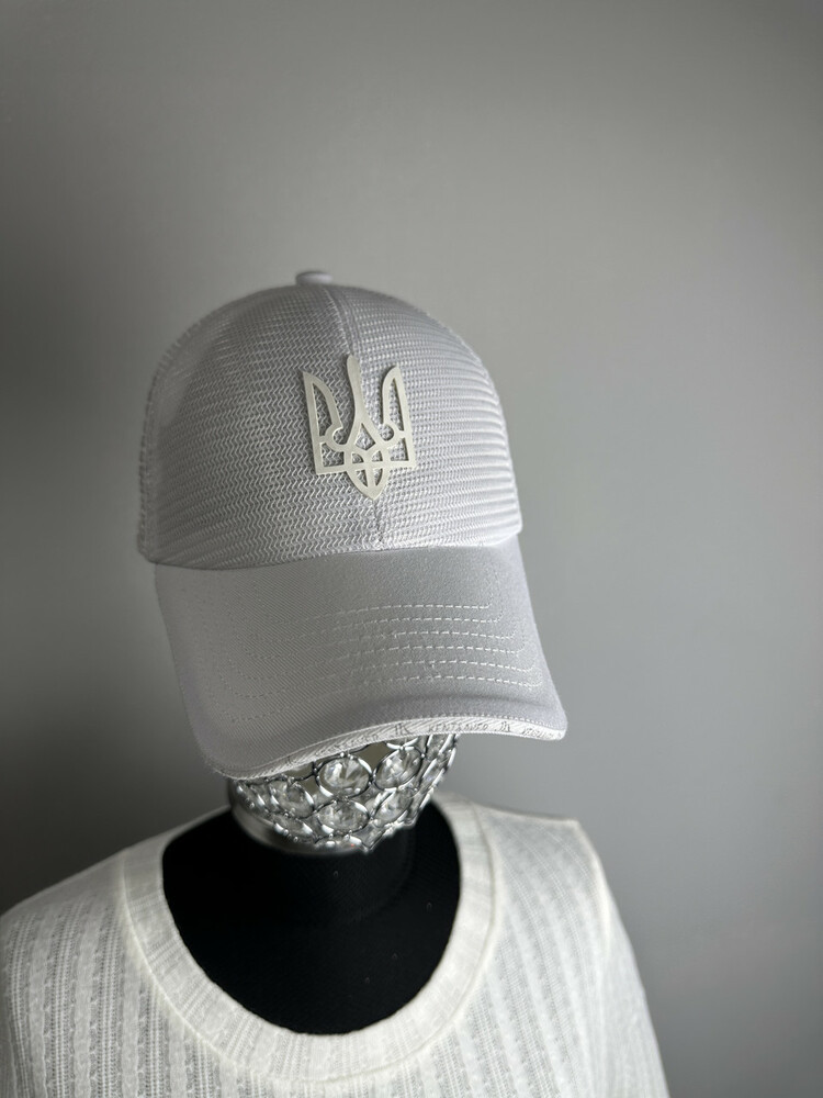 Бейсболка унісекс біла з сіткою і тризубом Modna KAZKA MKKT0003-11-2, фото 1