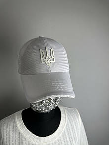 Бейсболка унісекс біла з сіткою і тризубом Modna KAZKA MKKT0003-11-2