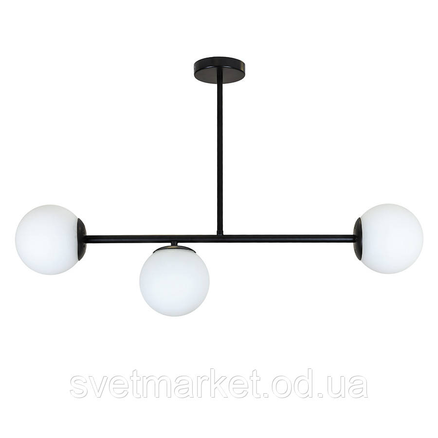 Чорна підвісна люстра на три лампочки 7529825-3 BK+WH, фото 1