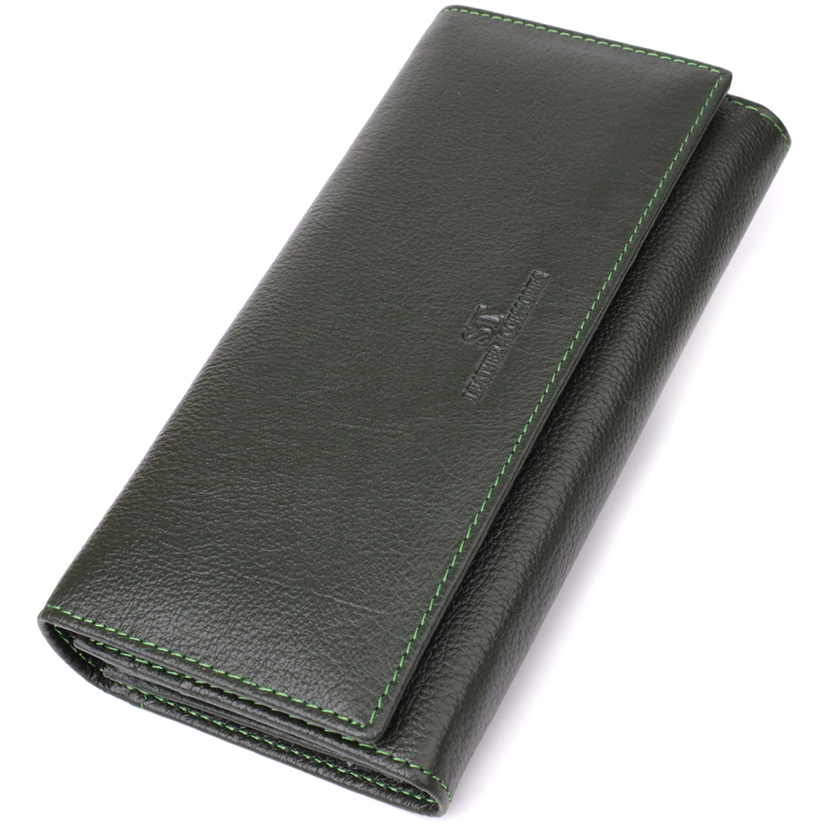 Стильний гаманець у два складення з натуральної шкіри ST Leather 23066 Зелений, фото 1