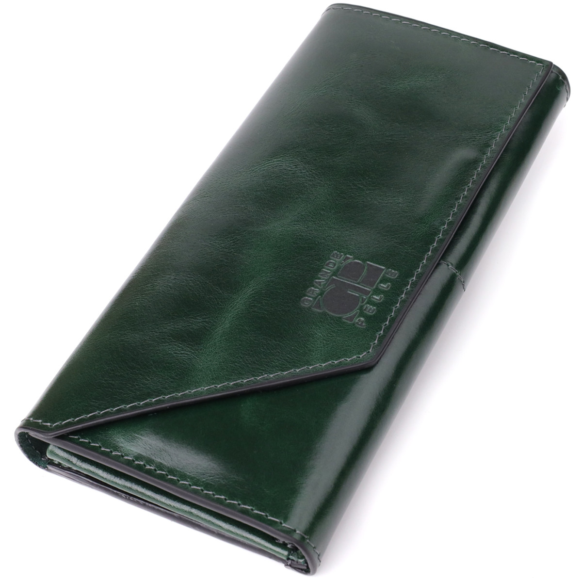 Добротний гаманець у два складення з натуральної гладкої шкіри GRANDE PELLE 22945 Зелений, фото 1