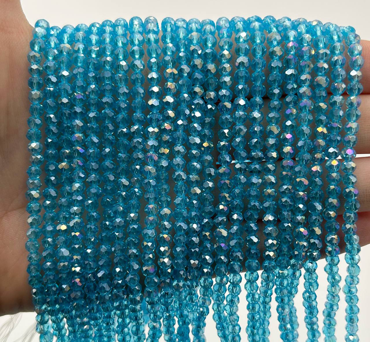 Намистини рондель / 4х3мм / к-ть: 100-115 шт / Прозорий / з АБ / Бірюзовий, фото 1