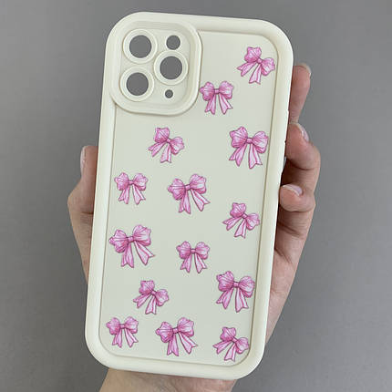 Чохол для Apple iPhone 11 Pro молочний з високими бортами з рожевими бантиками на айфон 11 про q07r, фото 1