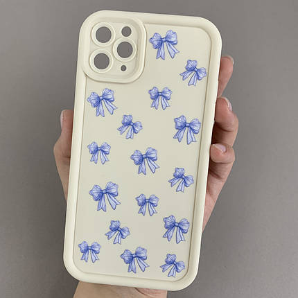 Чохол для iPhone 11 Pro Max молочний з високими бортами з бузковими бантиками на айфон 11 про макс q07u, фото 1