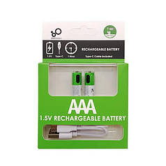 2 Батарейки AAA акумуляторні з роз'ємом USB Type-C 500 mAh 1.5V Smartoools + кабель (Блістер)