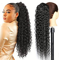 Хвіст шиньйон афрокудри для волосся зі штучного волокна з можливістю регулювання чорний 70 см