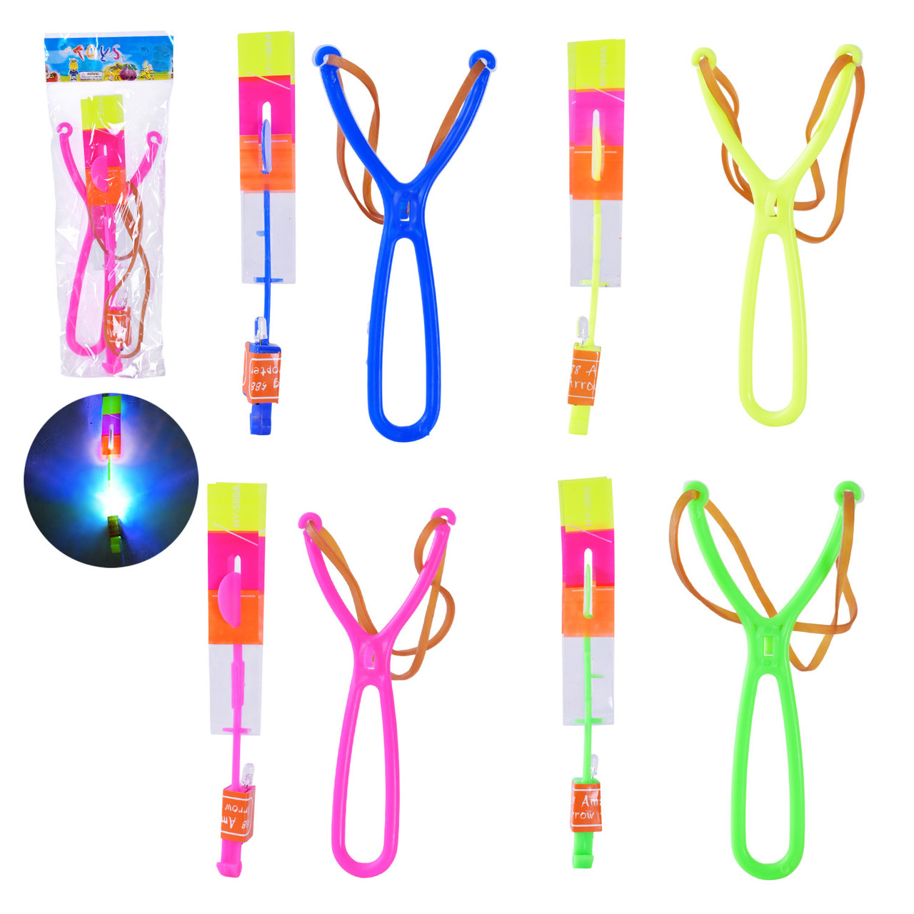 Запускалка рогатка зі світлом,4 кольори, по 10шт у п/е /1200/, фото 1