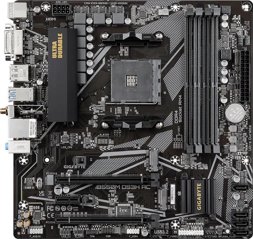 Gigabyte Материнська плата B550M DS3H AC sAM4 B550 4xDDR4 M.2 HDMI D-Sub mATX