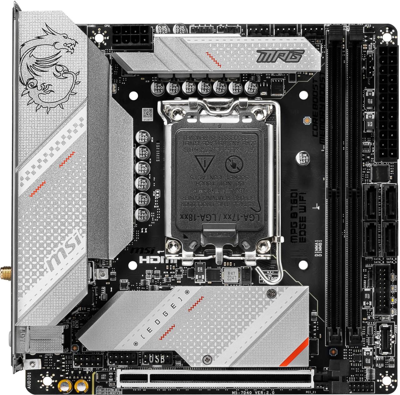 MSI Материнська плата MPG B760I EDGE Wi-Fi s1700 B760 2xDDR5 M.2 HDMI DP WiFi BT mITX