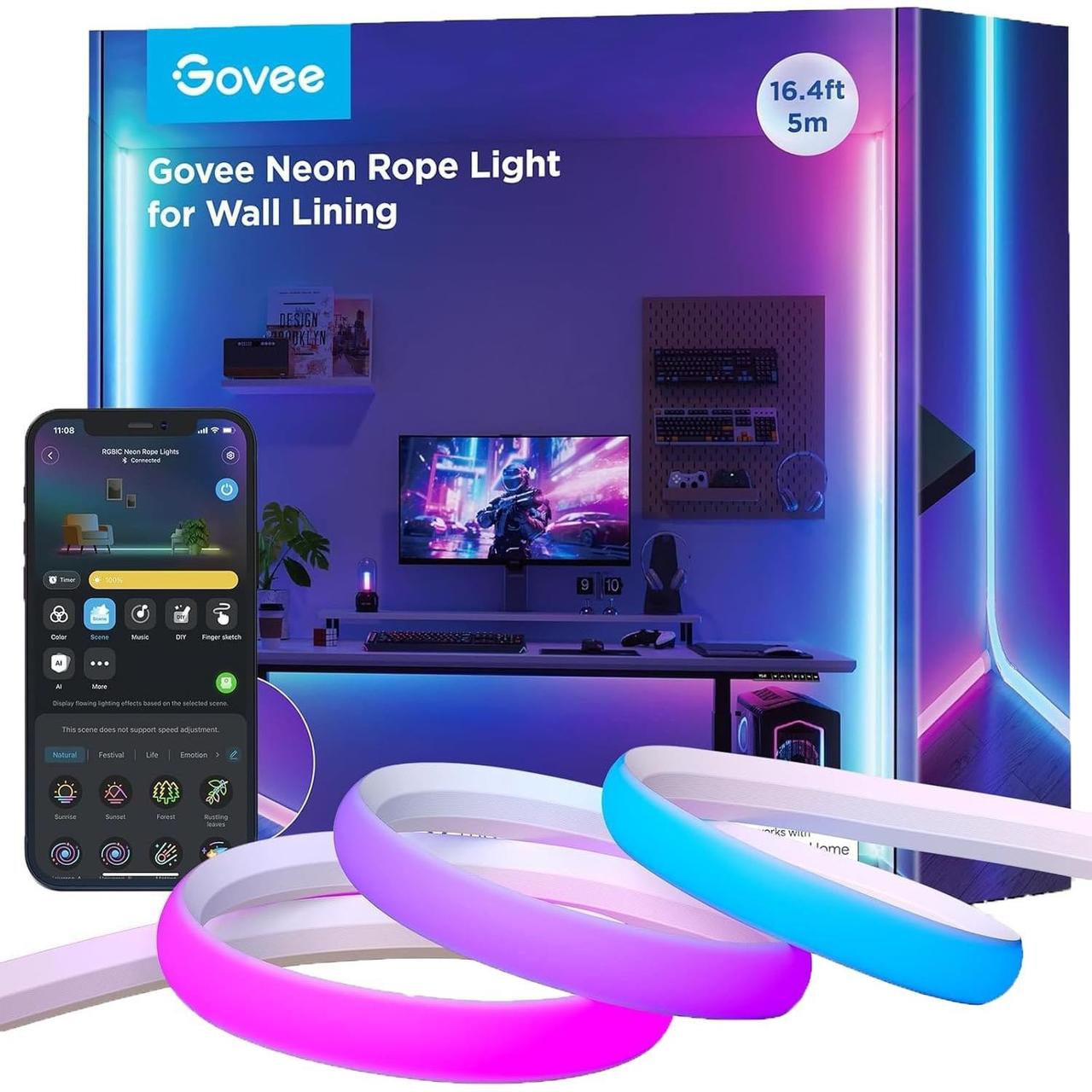 Govee Стрічка світлодіодна розумна Govee H6641 Neon Rope Light for Wall Lining, 5м, RGBIC, WI-FI/Bluetooth,
