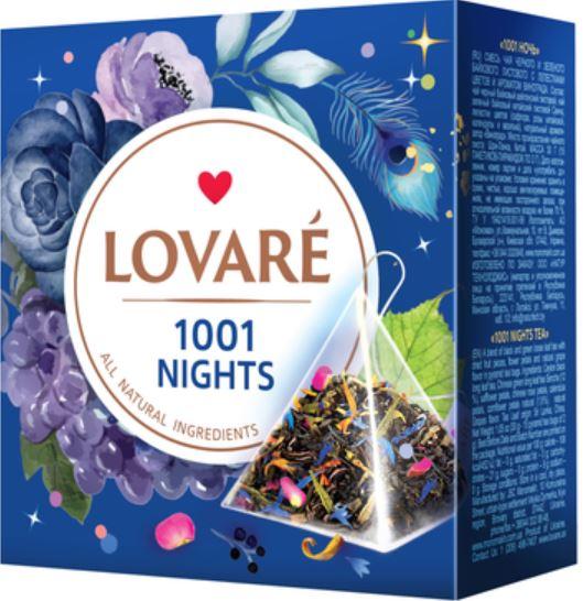 Чай Lovare "1001 Ніч" у пірамідках, 15 шт. по 2 г суміш чорного та зеленого чаю з фруктами та пелюстками квітів