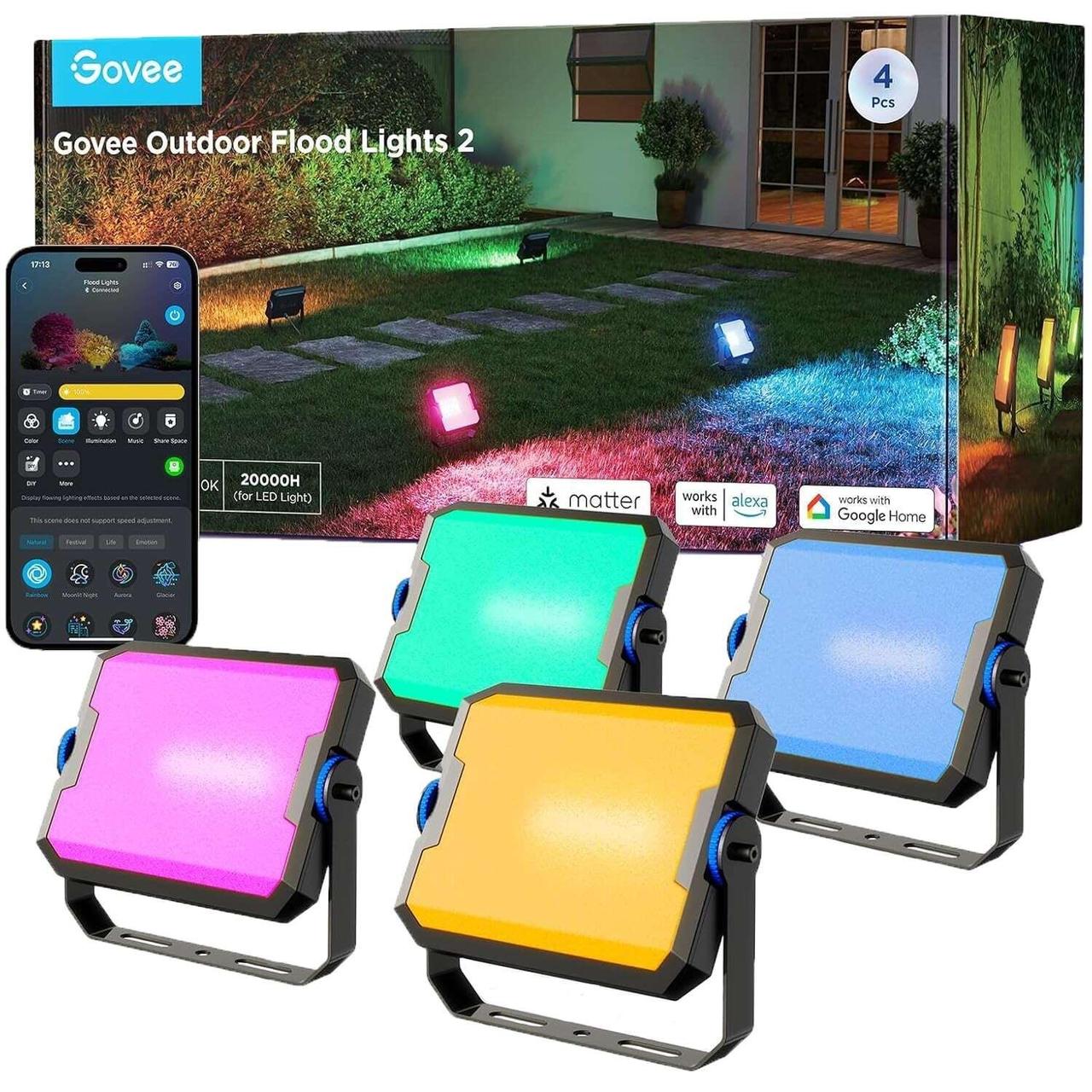 Govee Набір світильників H8057 Outdoor FLood Lights, 4шт, RGBICWW, WI-FI/Bluetooth, чорний, фото 1