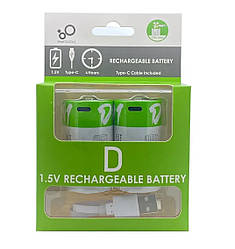 2 шт Акумулятор Тип D (R20, 373) з USB TYPE-C 12000 mWh Smartoools + кабель (Блістер)