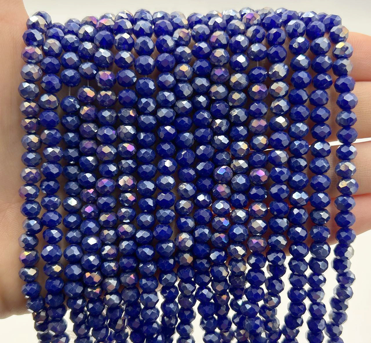 Намистини рондель / 6х4мм / Кількість: 80-90 шт / Непрозорий / з АБ / Синій, фото 1