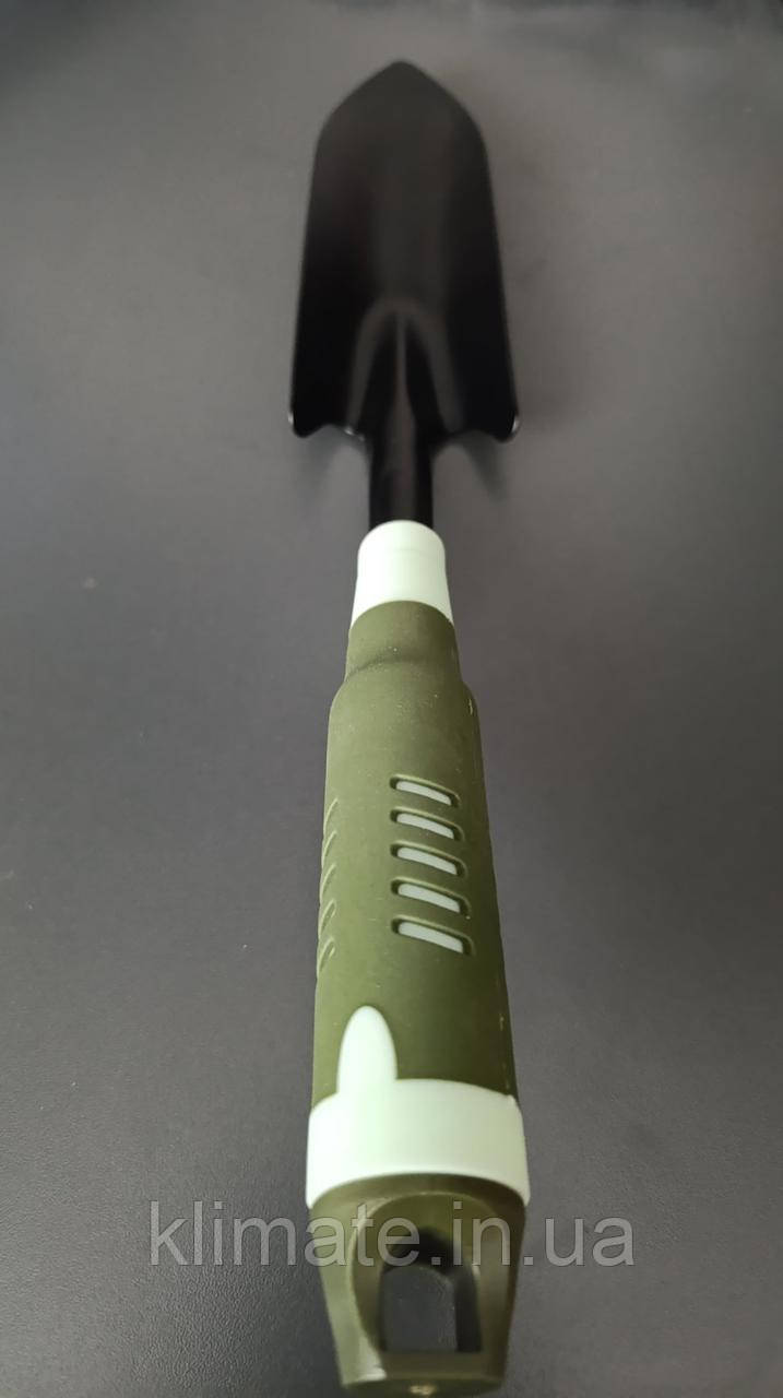 Сталева посадкова лопатка зі зручною довгою прогумованою ручкою (вузькою), фото 1