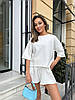 Молочний жіночий базовий літній прогулянковий однотонний костюм-двійка петля спів: Шорти та Футболка оверсайз, фото 3