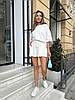 Молочний жіночий базовий літній прогулянковий однотонний костюм-двійка петля спів: Шорти та Футболка оверсайз, фото 6