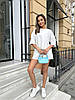 Молочний жіночий базовий літній прогулянковий однотонний костюм-двійка петля спів: Шорти та Футболка оверсайз, фото 7