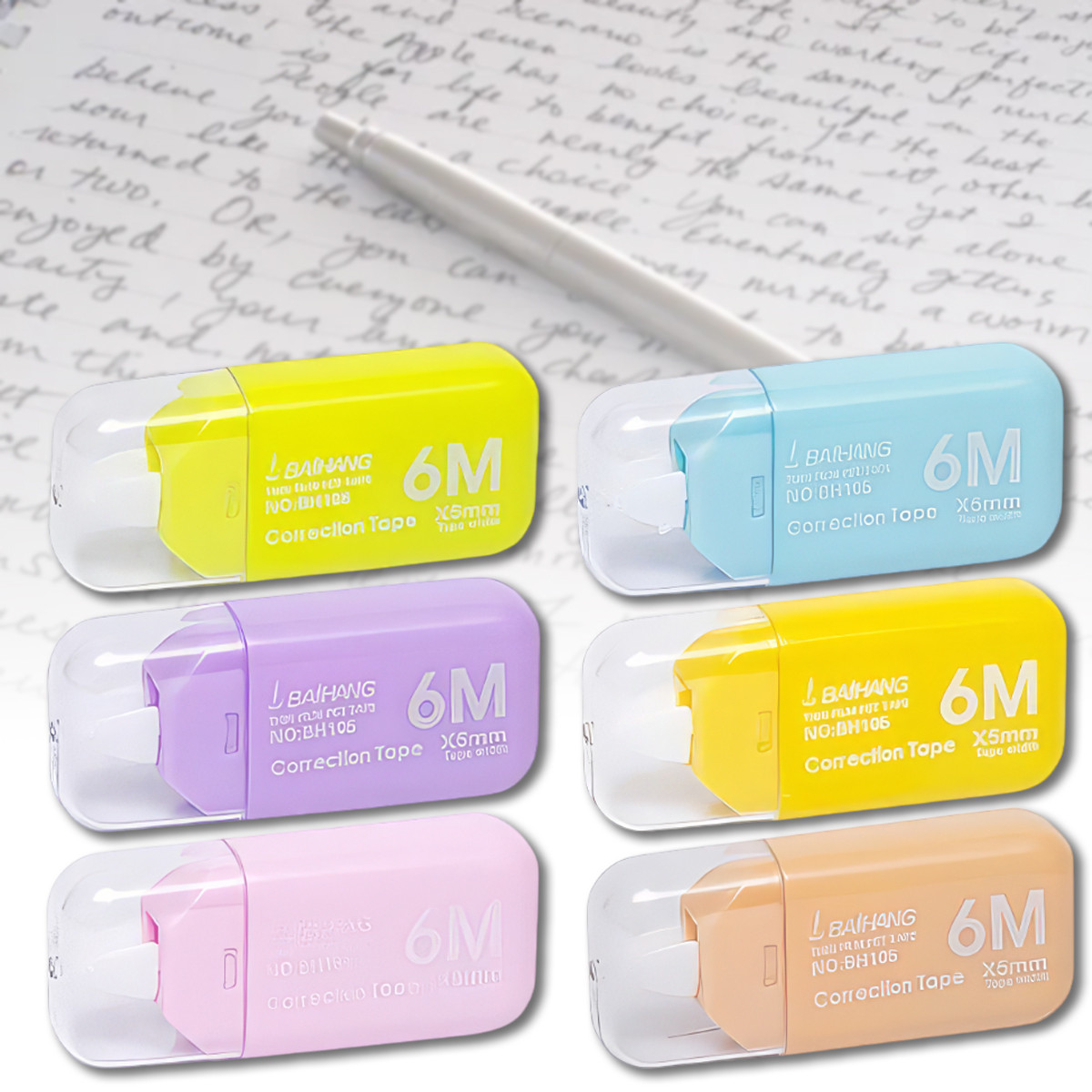 Набір стрічкових коректорів 6 шт. зі стрічкою 6мx5мм 105-6 Різнокольорові, фото 1