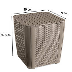 Садовий кавовий столик Luzon Flat Wicker 39 см капучіно з функцією зберігання пластиковий