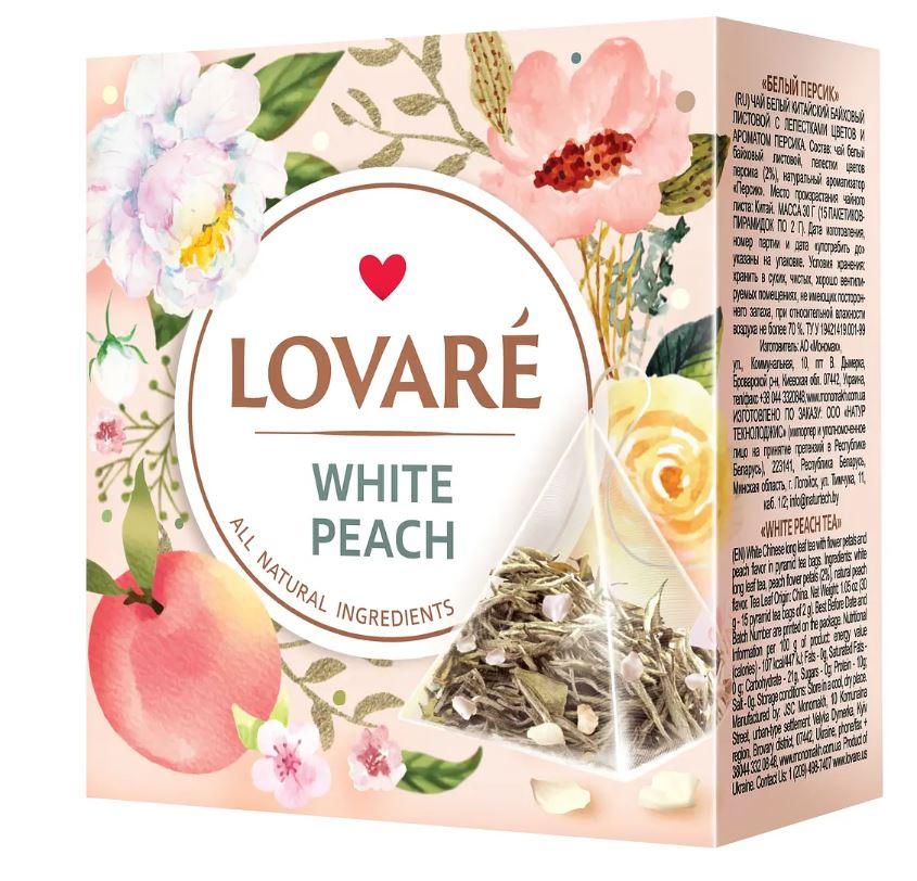 Чай білий у пірамідках Lovare White Peach білий персик 15 шт. по 2 г.