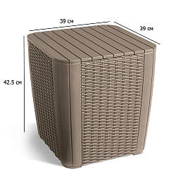 Садовий ящик стіл Luzon round wicker 39 см капучіно з функцією зберігання