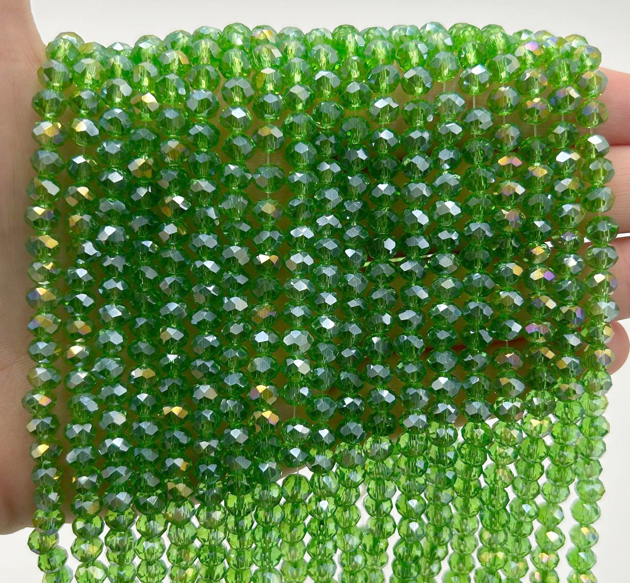 Намистини рондель / 6х4 мм / Кількість: 80-90 шт / Прозорий / з АБ / Зелений, фото 1