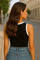 Повсякденний топ-майка в рубчик чорний, фото 2