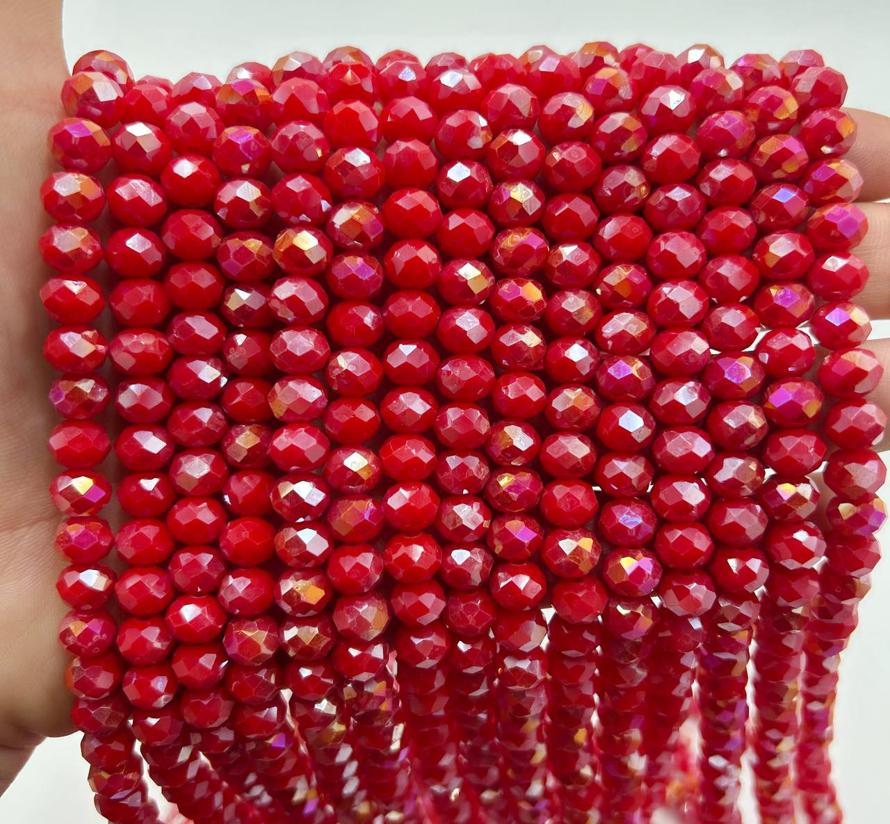 Намистини рондель / 8*6 мм / Кількість: 65-70 шт / Непрозорий / з АБ / Червоний №14, фото 1