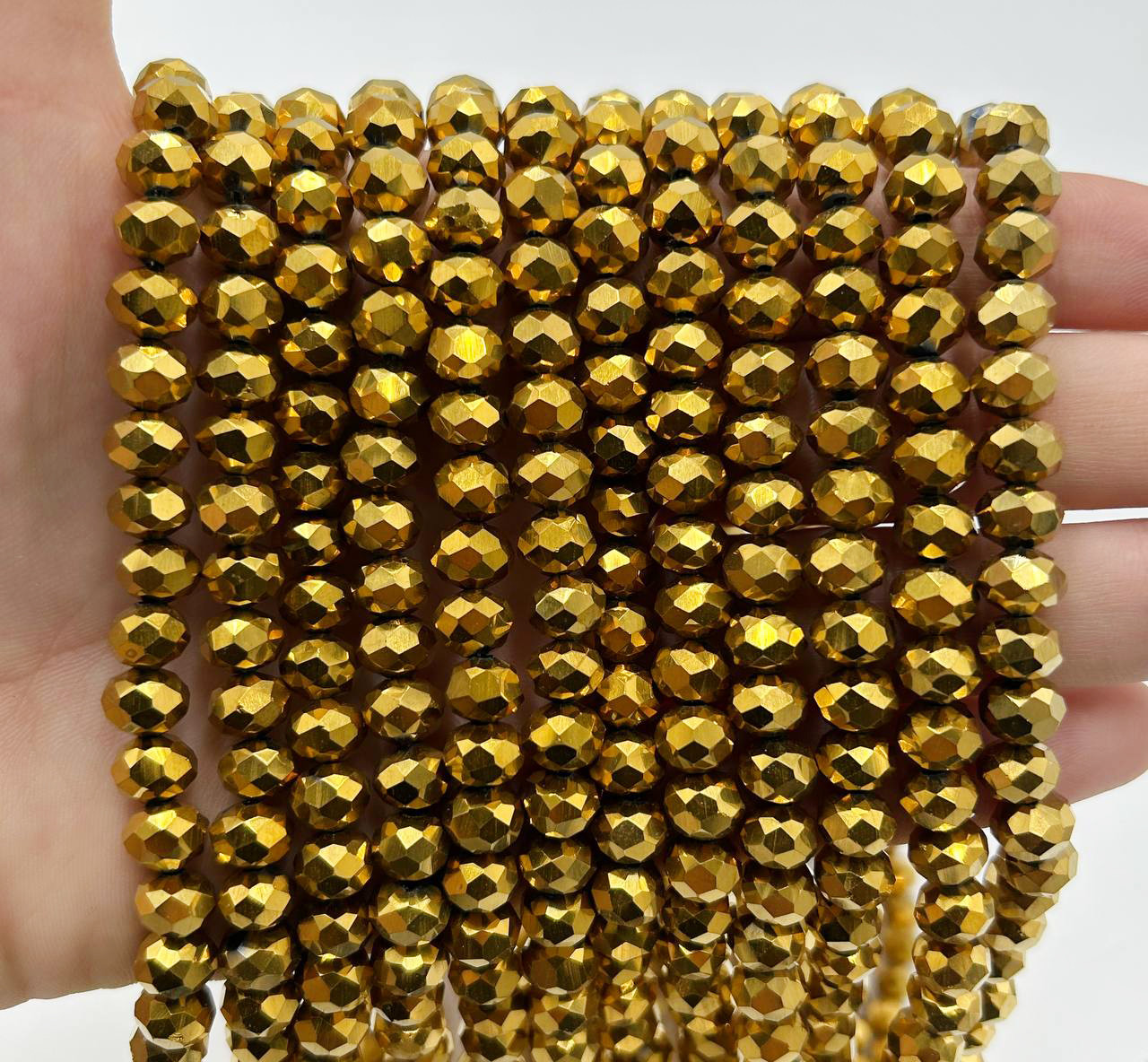 Намистини рондель / 8*6 мм / Кількість: 65-70 шт / Непрозорий / Гальваніка / Золотий, фото 1