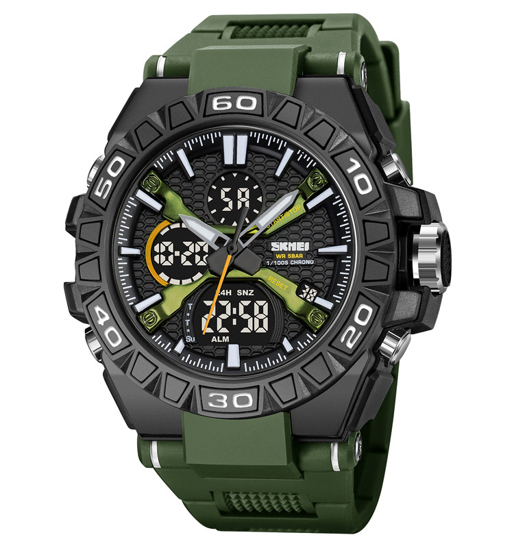 Чоловічий спортивний годинник Skmei 2220 (зелений ремінець, чорний корпус)🟢