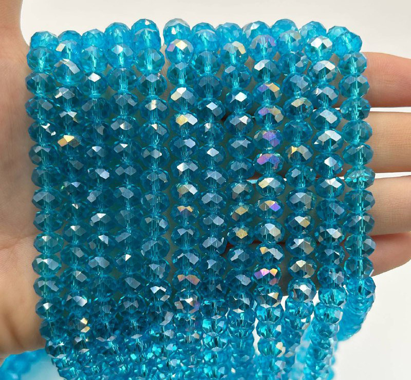 Намистини рондель / 8*6 мм / Кількість: 65-70 шт / Прозорий / з АБ / Бірюзовий, фото 1