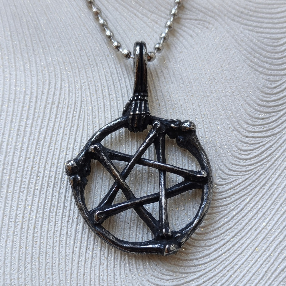 Кулон Пентаграма з кісток сталевий на ланцюжку AST79
