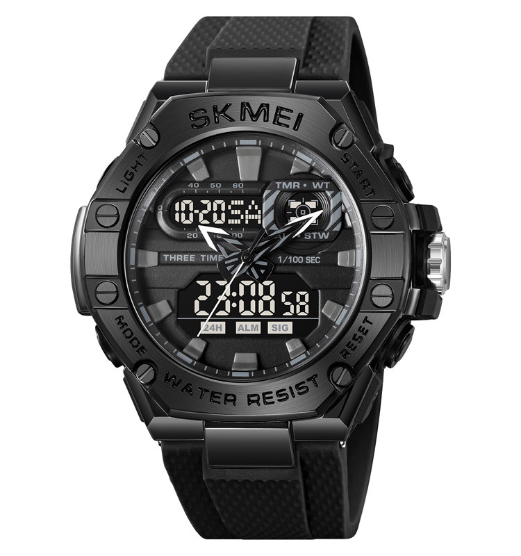 Skmei 2221 — Спортивний чоловічий годинник із подвійним дисплеєм і підсвіткою (чорний) ⚫, фото 1