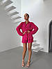 Малиновий жіночий базовий стильний костюм-двійка тканина гофре: Шорти та Сорочка з ідеальною посадкою, фото 4