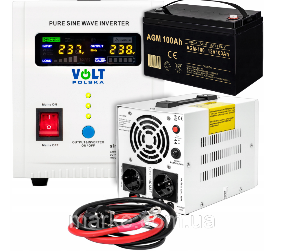 Аварійний комплект Volt Polska SINUS PRO 800 E 12/230V 500/800W + Акумулятор VOLT AGM VRLA 100Ah 12V (mrk)