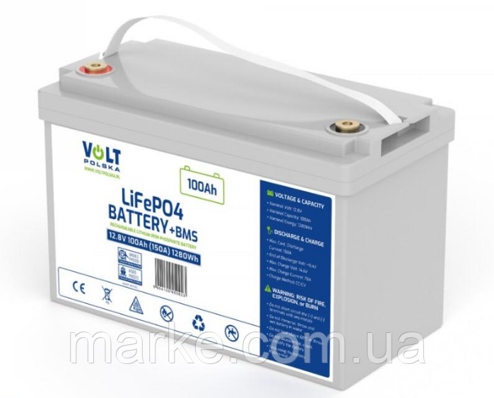 Акумулятор Volt Polska LiFePO4 12,8V 100Ah (150A) + BMS (6AKLI10112) (mrk)