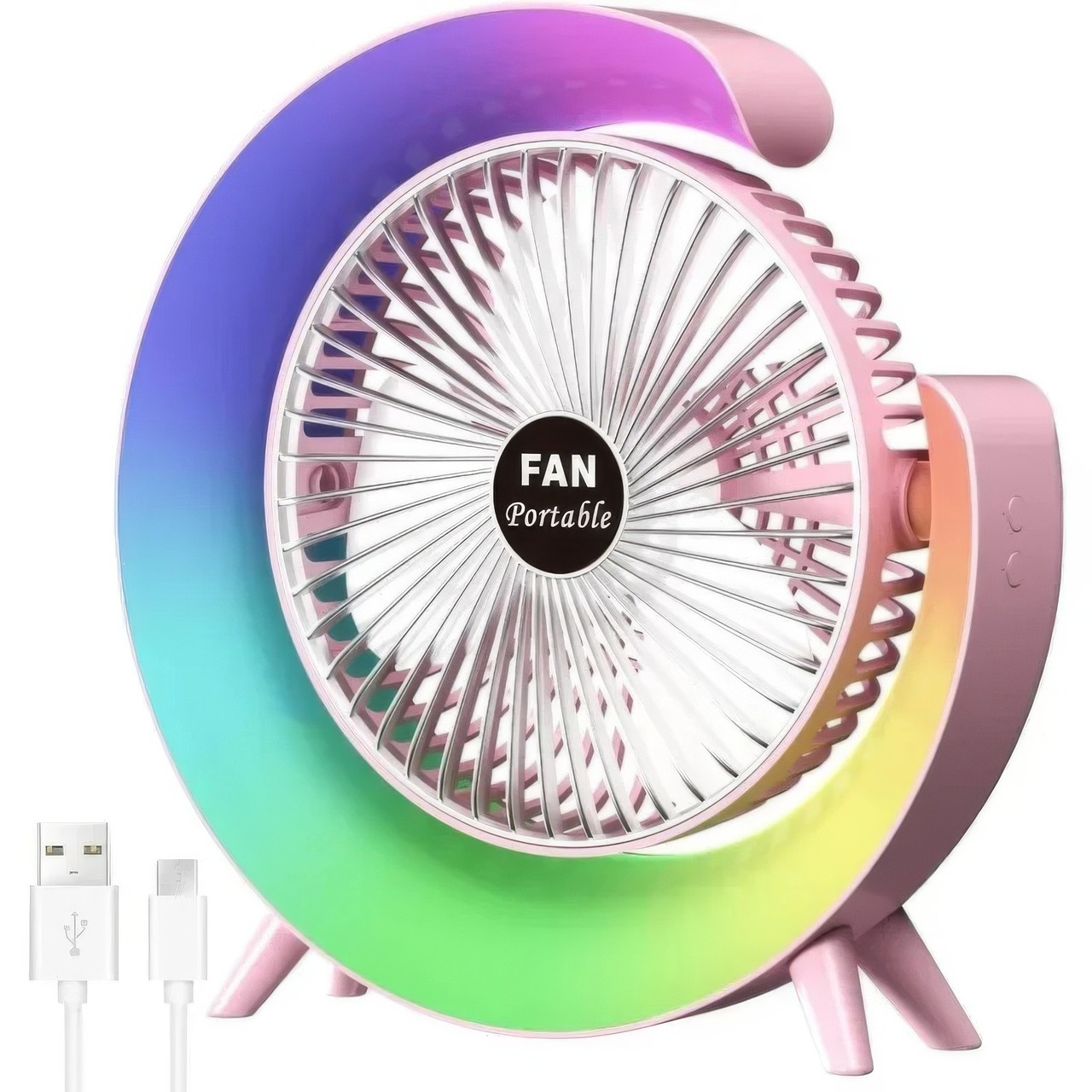 Міні вентилятор USB настільний на акумуляторі з RGB підсвічуванням Fan F13, безшумний портативний