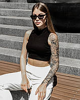 Кроп топ женский в рубчик майка летняя укороченная черная