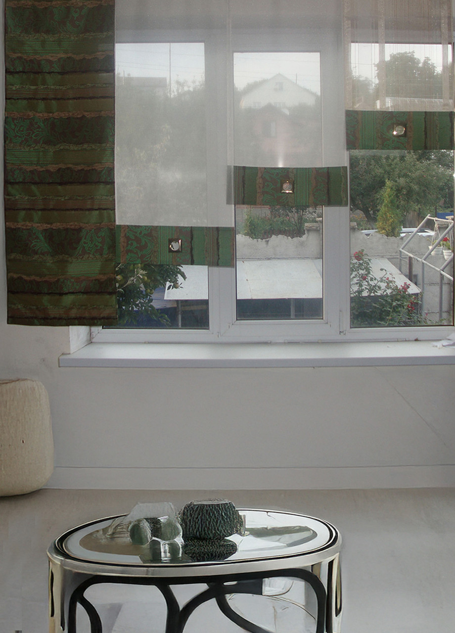 Комплект панельних фіранок Firanka Рельєф 4шт карниз 180см зелений з бежевим (22_9п), фото 1