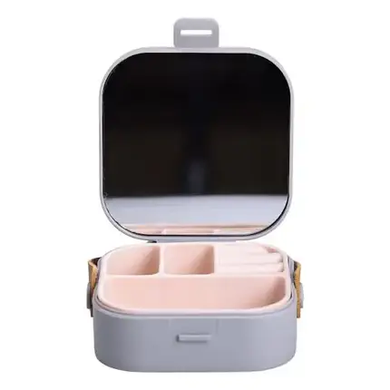 Міні-шкатулка для прикрас із дзеркалом Mini Box 9х9х3,8 см Кейс-органайзер із пластику сірий, фото 3