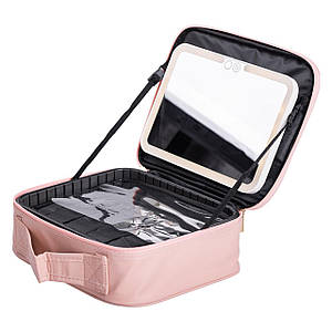 Органайзер косметичка з еко шкіри з дзеркалом та LED-підсвідкою 26х22х9 см рожеве