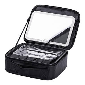 Органайзер косметичка з еко шкіри з дзеркалом та LED-підсвідкою 26х22х9 см чорне