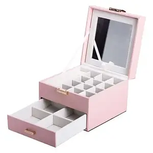 Скринька для прикрас на 2 яруси з дзеркалом 16х16х12 см Кейс-органайзер з еко шкіри рожевий