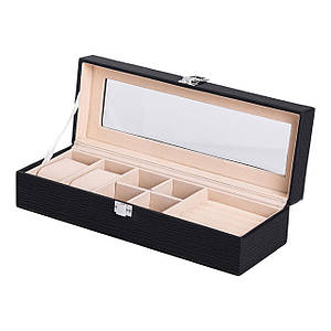 Скринька для прикрас 31х11х8 см Кейс-органайзер з еко шкіри чорний