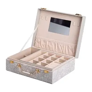 Скринька для прикрас на 2 яруси з дзеркалом 24х18,5х8,5 см Кейс-органайзер з еко шкіри сірий