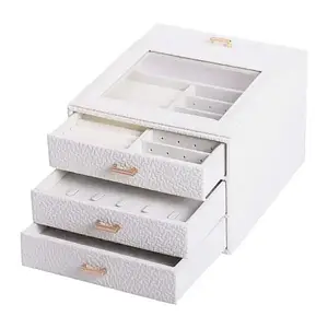 Скринька для прикрас на 3 яруси 23х20х15 см Кейс-органайзер з еко шкіри білий