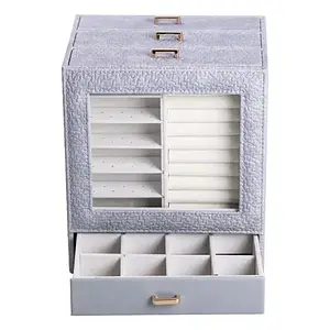 Скринька для прикрас на 3 яруси 23х20х15 см Кейс-органайзер з еко шкіри сірий